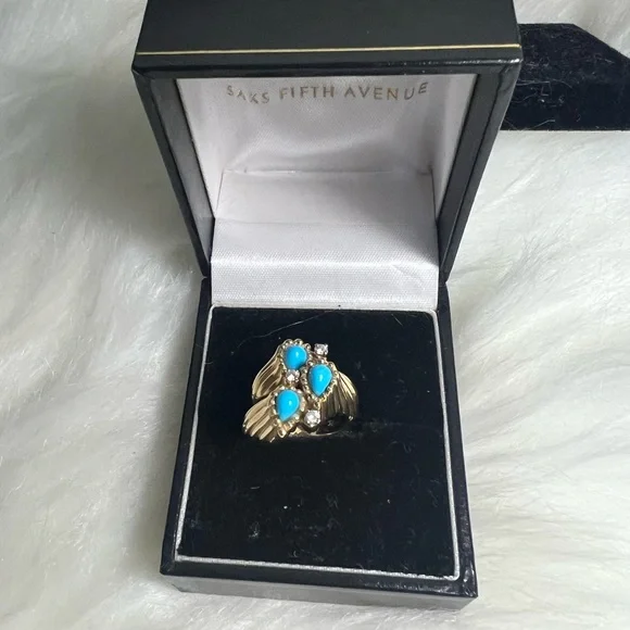 Art Nouveau 14k Yellow Gold, Diamonds
Turquoise Ring💛🩵💎 - Picture 8 of 17